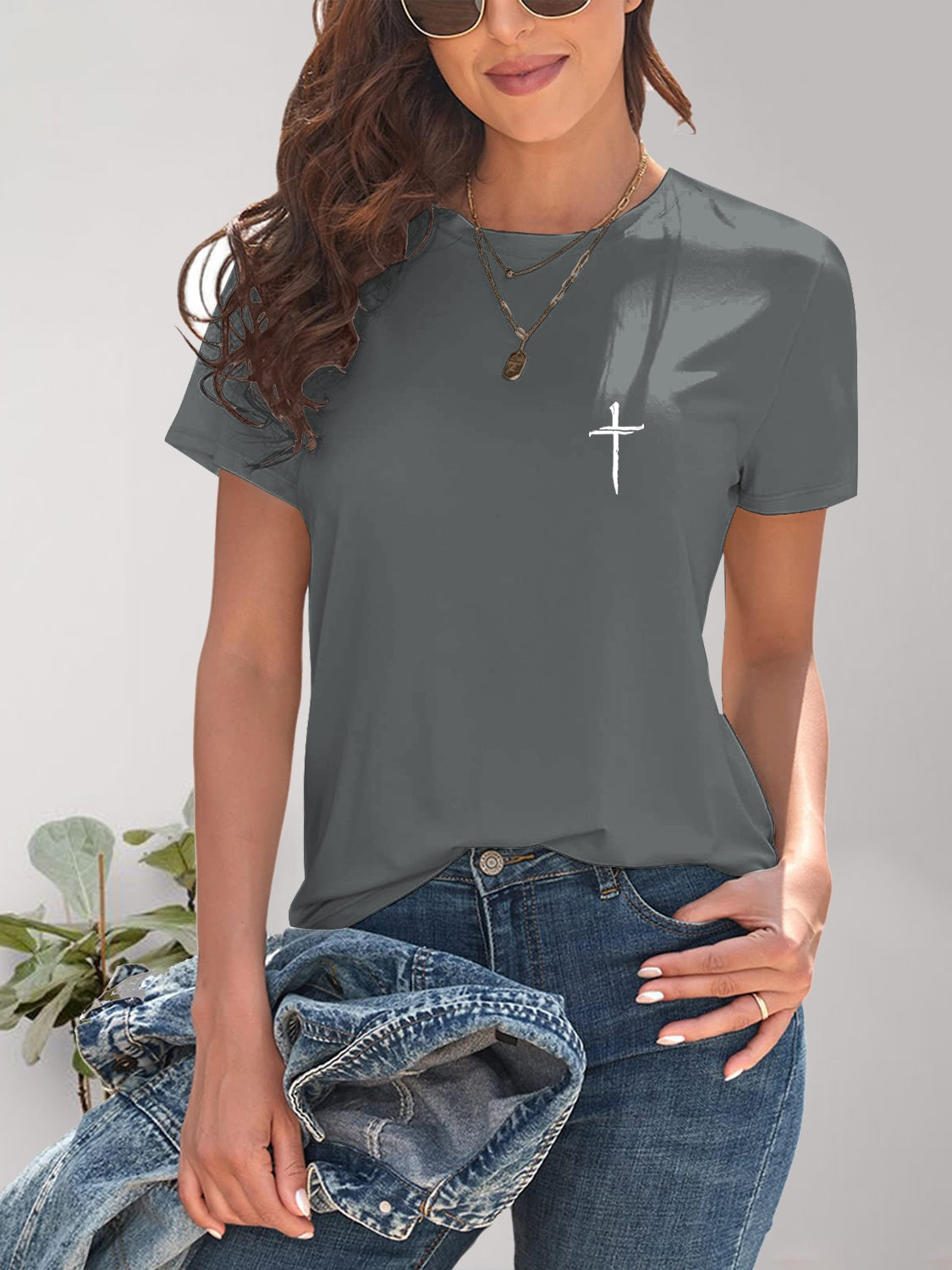 Stilla | Grafisk Rund Hals T-shirt