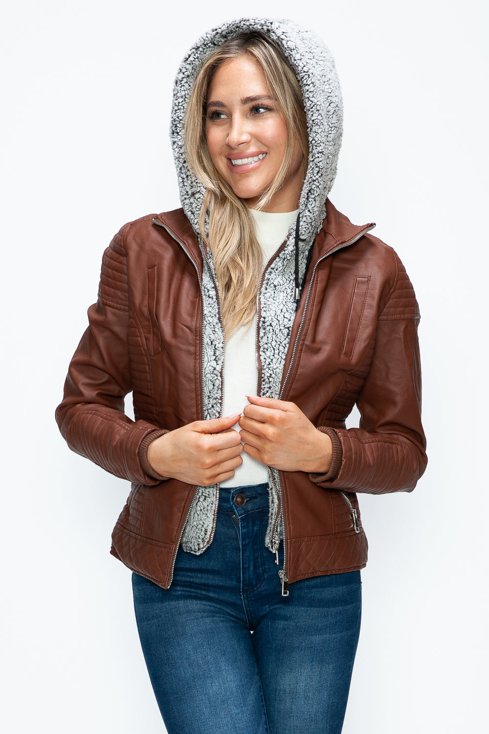 Stilla | Faux Layered Double-Zipper Jacket with Fuzzy Hood