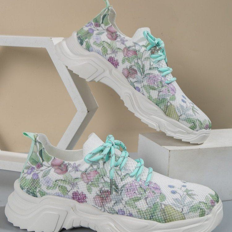 Stilla | Åndbare Ortodontiske Sneakers Med Snørebånd Og Blomster Mønster