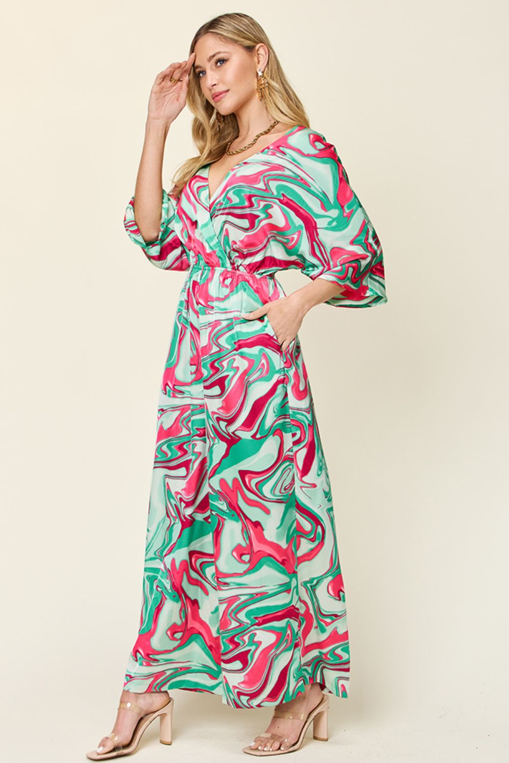 Stilla | Tag Fuldt Størrelse Halv Ærme Bred Ben Jumpsuit