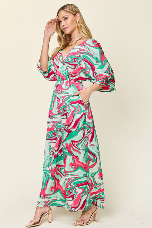 Stilla | Tag Fuldt Størrelse Halv Ærme Bred Ben Jumpsuit