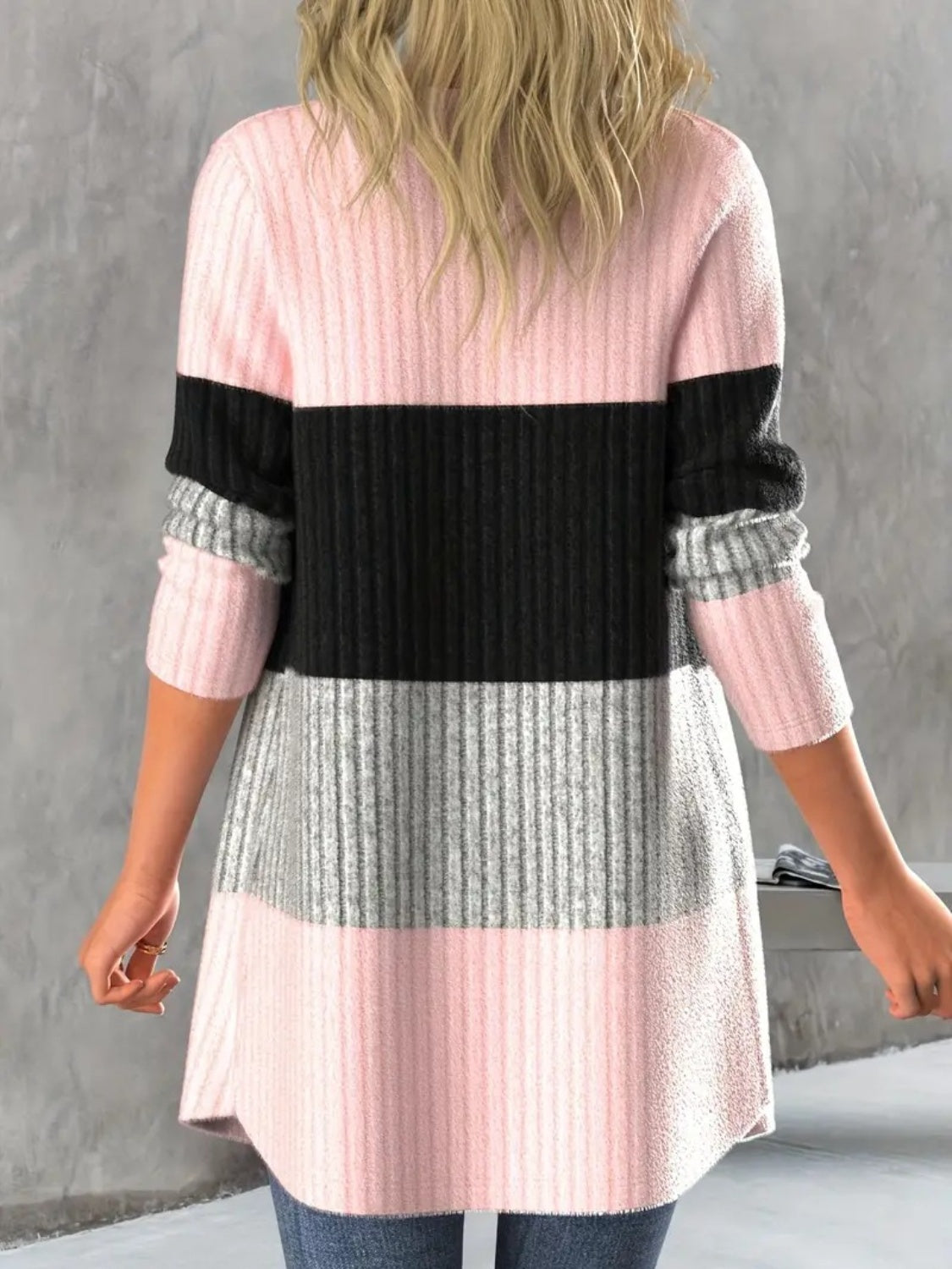 Stilla | Block Åben Front Langærmet Cardigan