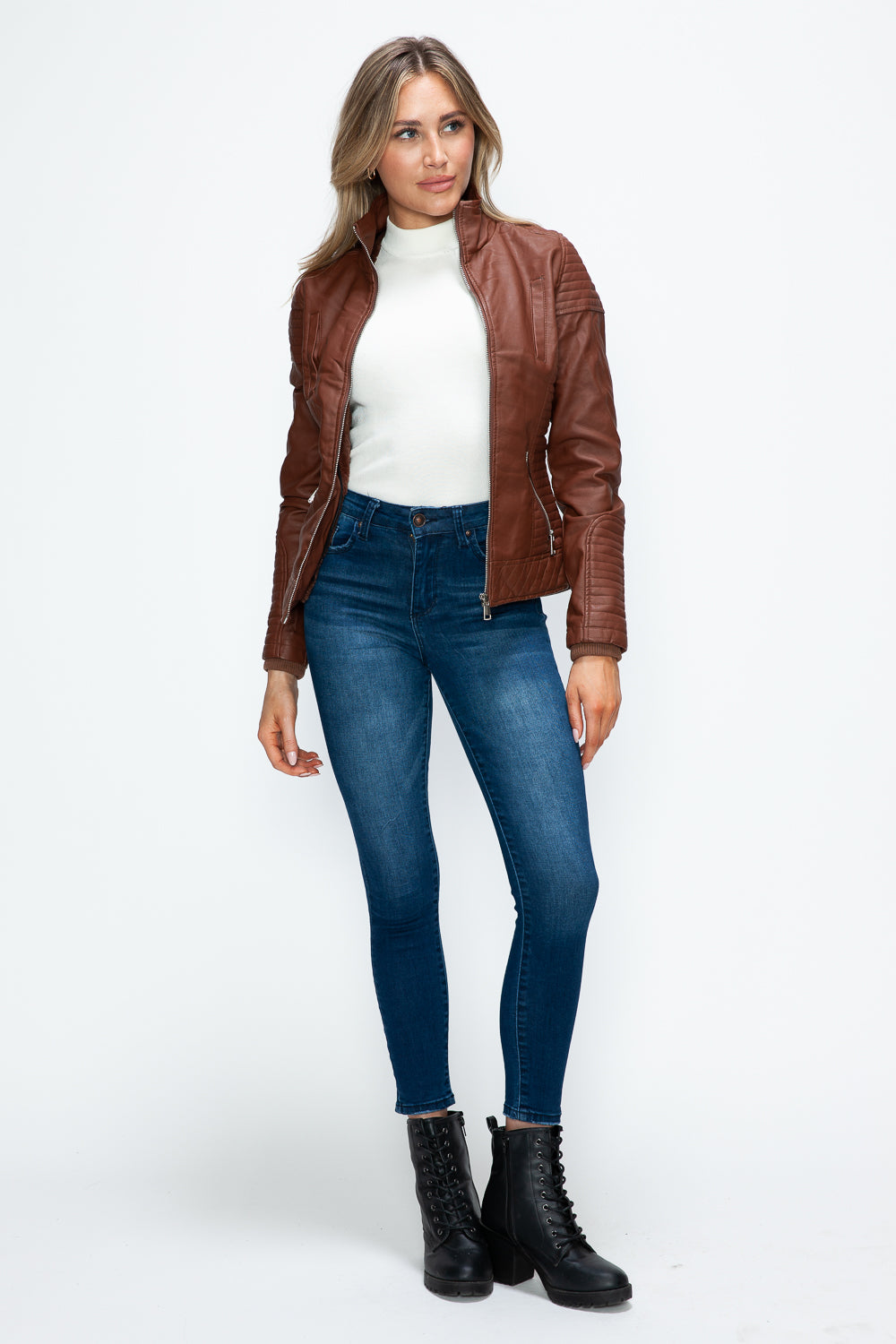 Stilla | Faux Layered Double-Zipper Jacket with Fuzzy Hood