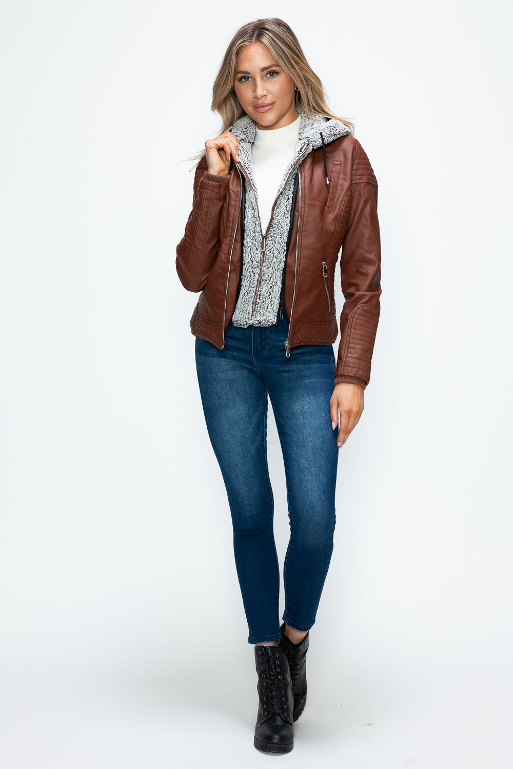 Stilla | Faux Layered Double-Zipper Jacket with Fuzzy Hood