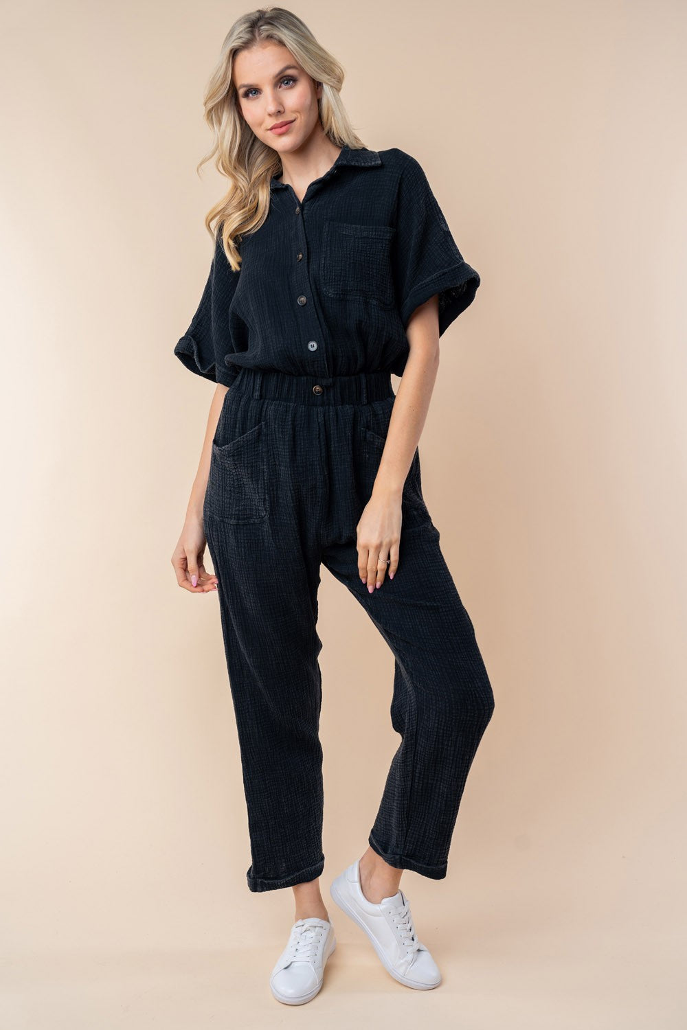 Stilla | Birch Texture Kortærmet Jumpsuit