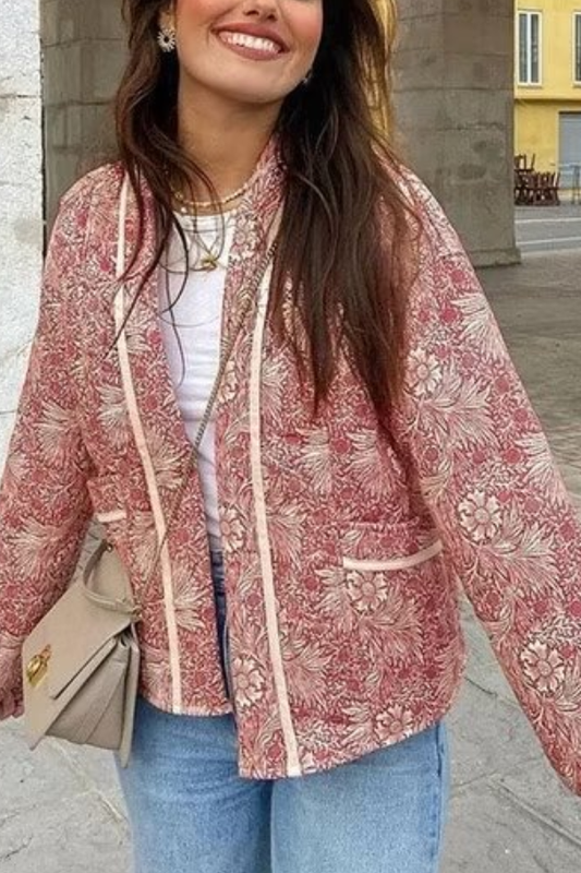 Stilla | Print Løs V-Udskæring Cardigan Bomuldsjakke