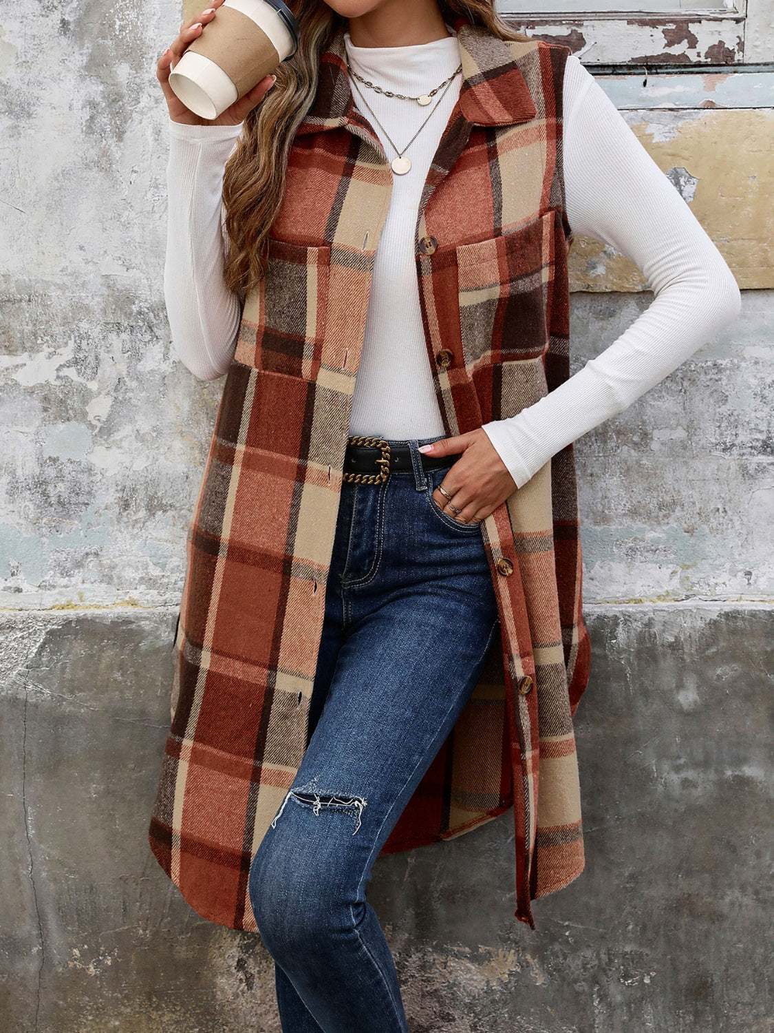 Stilla | Pocketed Button Up Plaid Vest