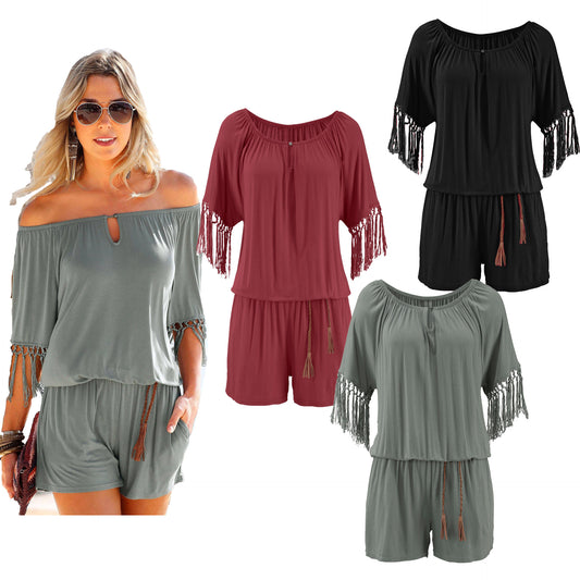Dame bohemeinspireret frynse-jumpsuit Stilla