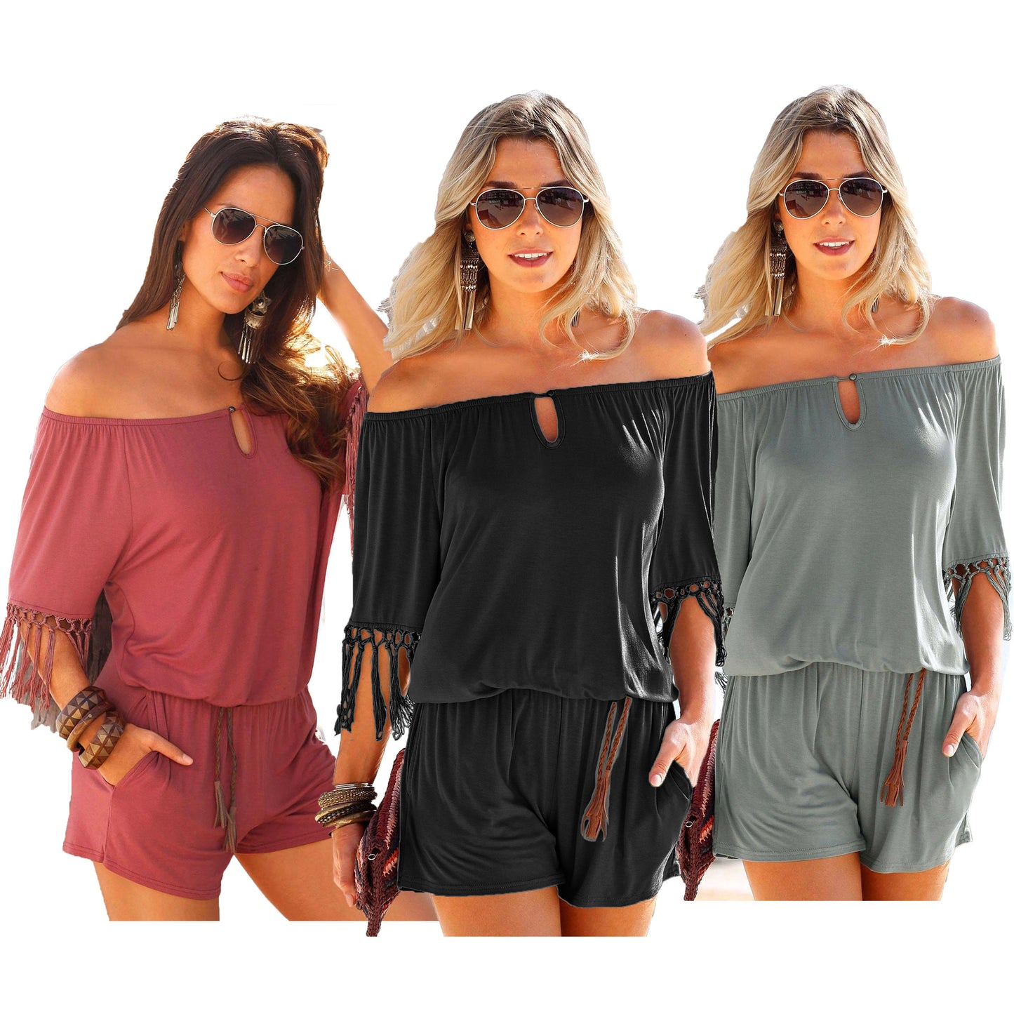 Dame bohemeinspireret frynse-jumpsuit Stilla