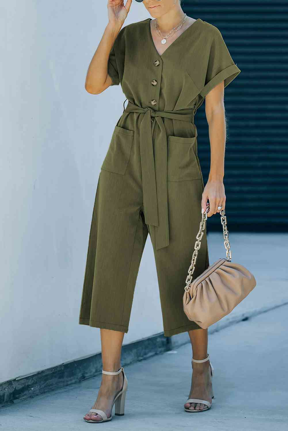 Stilla | Talje Knappet Forkortet Jumpsuit