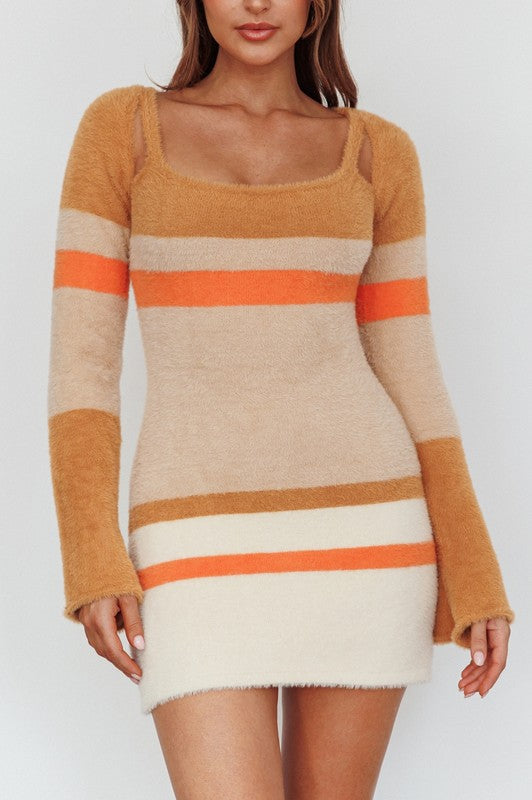 Stilla | Strik Langærmet Multi Stripe Mini Dress