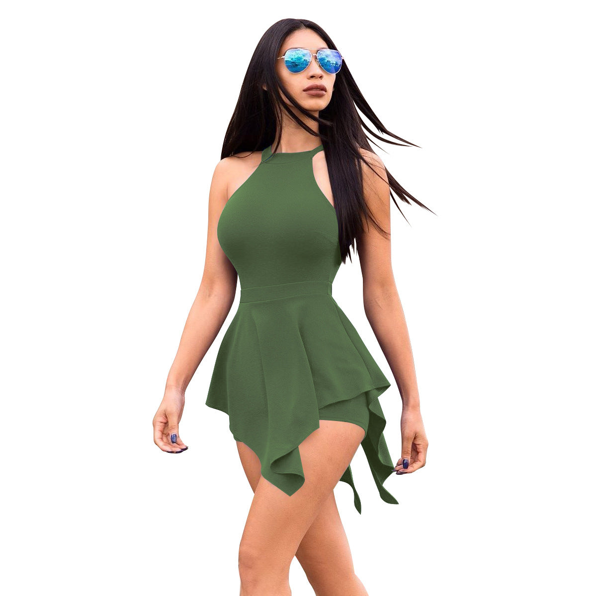 Dame elegant halterneck stil jumpsuit med asymmetrisk kant Stilla