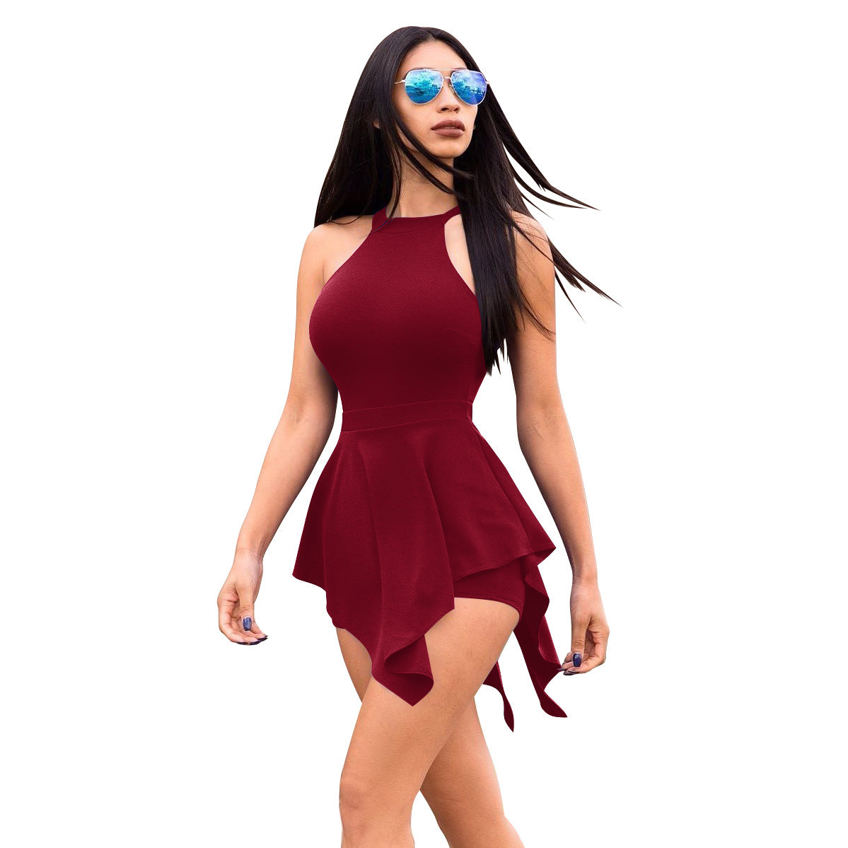 Dame elegant halterneck stil jumpsuit med asymmetrisk kant Stilla