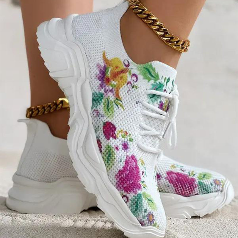 Stilla | Åndbare Ortodontiske Sneakers Med Snørebånd Og Blomster Mønster