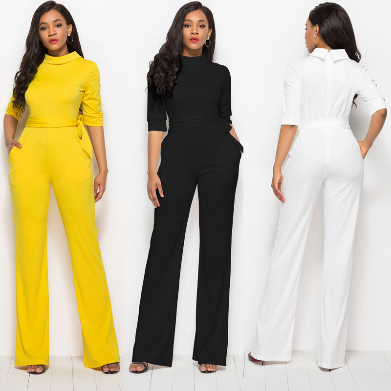 Dame Elegant Jumpsuit med flot krave og praktiske lommer Stilla
