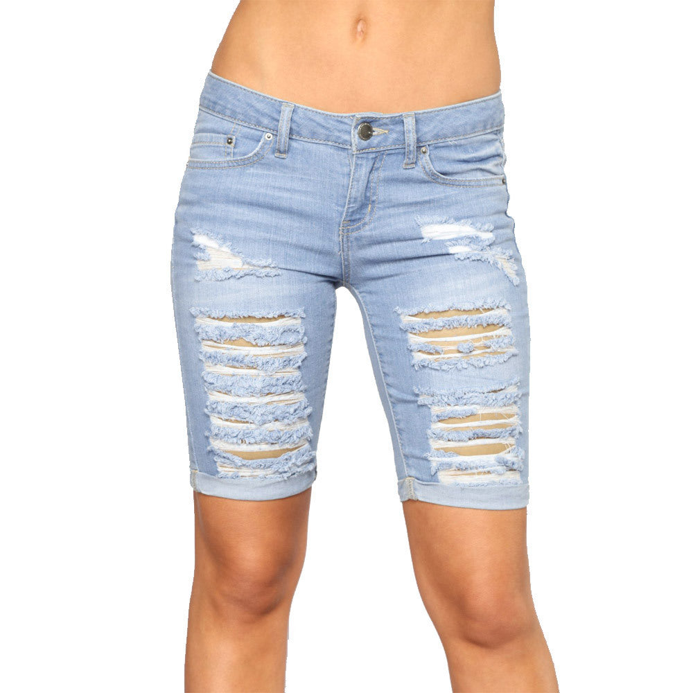 Dame Destroyed Jeans-Shorts med trendy rifter og feminin pasform Stilla