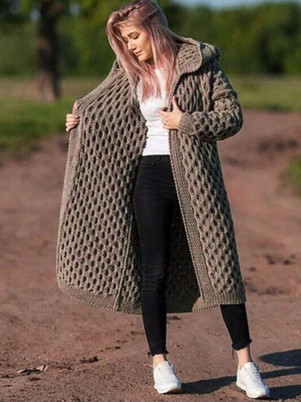 Stilla | Vinter Varm Hætte Cardigan Strik Sweater