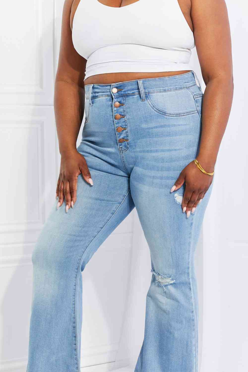 Stilla | Miu Full Size Jess Button Flare Jeans