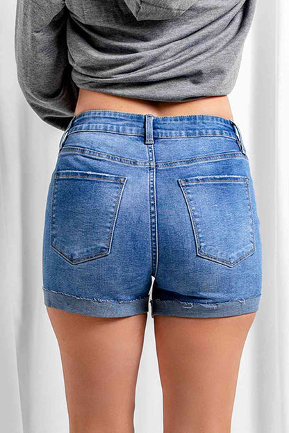 Stilla | Knaplukning Stribet Foring Denim Shorts