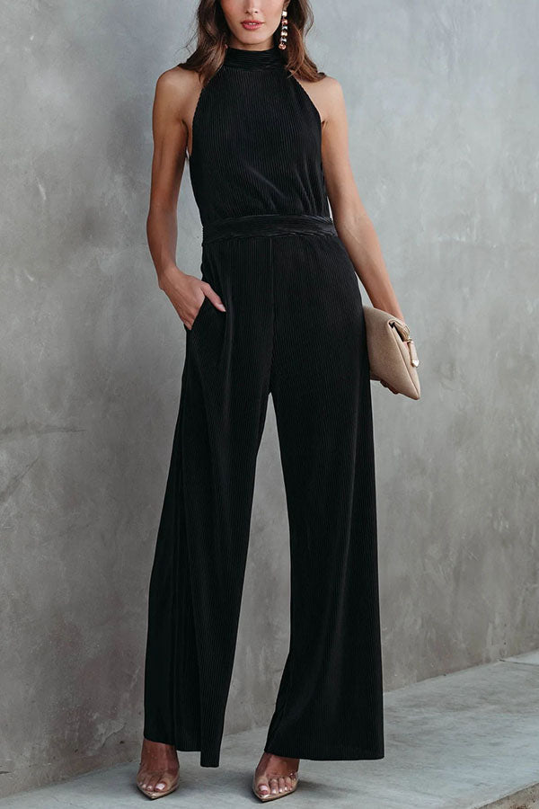 Stilla | Ikonisk Dame Lommer Plisseret Bred Ben Jumpsuit