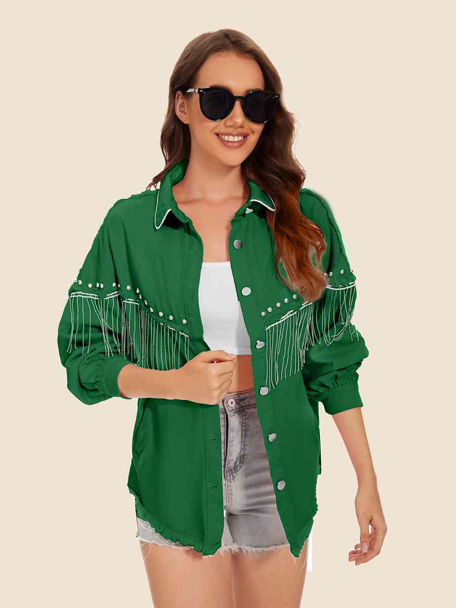 Stilla | Hem Frynse Detalje Denim Jakke