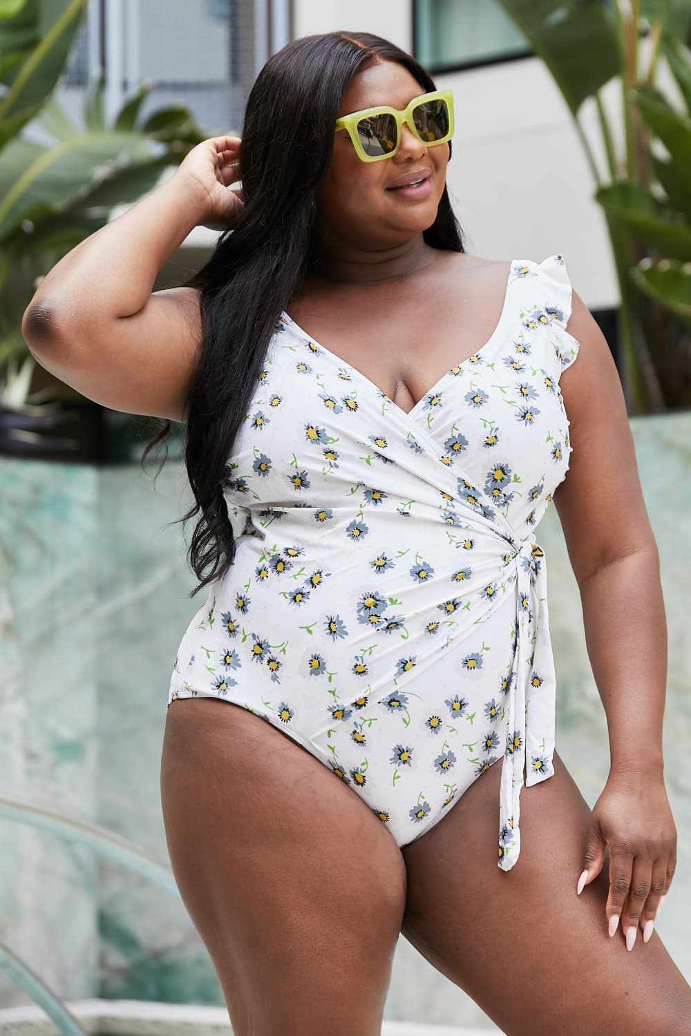 Stilla | West Swim Float on Ruffle Faux Wrap One-piece I Daisy Cream