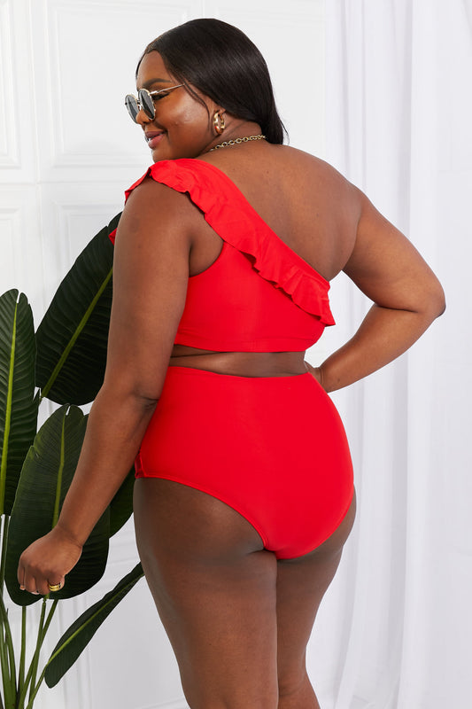 Stilla | West Swim Seaside Romance Ruffle One-shoulder Bikini I Rød