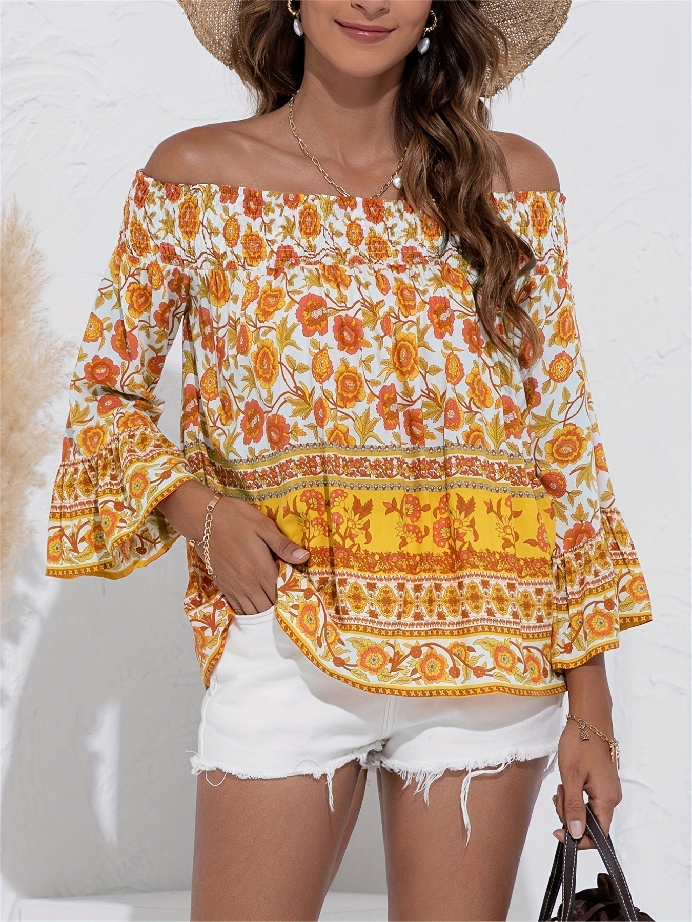 Stilla | Kvinders Blomsterprint Off the Shoulder Bluse