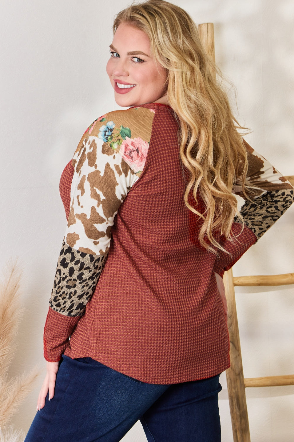 Stilla | Co Plus Size Leopard Vaffelstrik Bluse