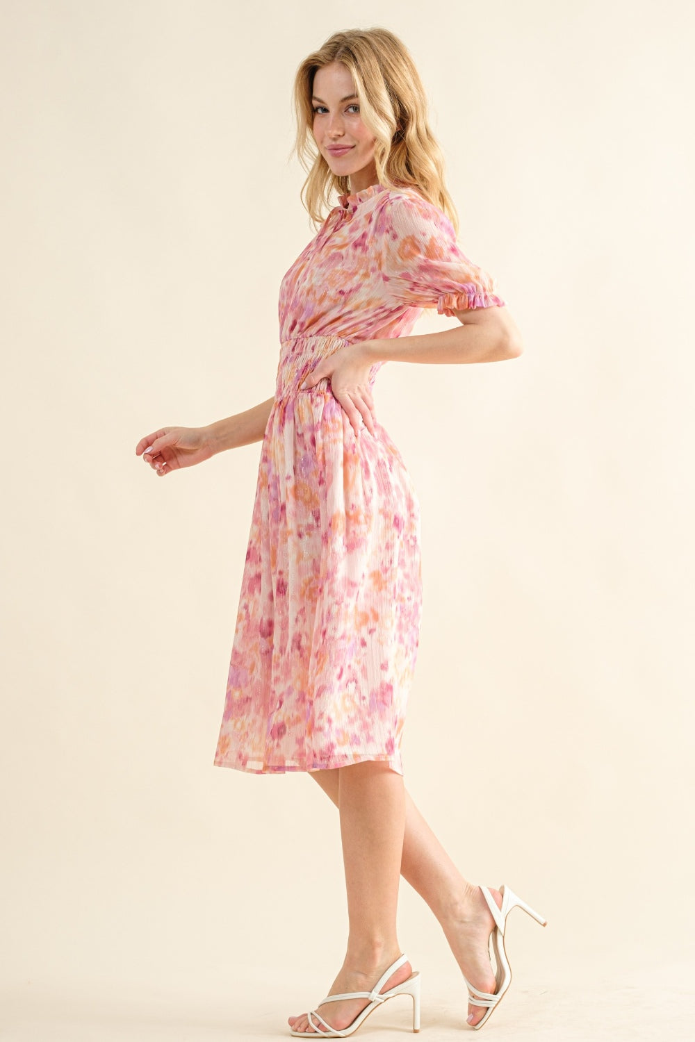 Stilla | the Why Full Size Smocked Waist Printed Midi Dress