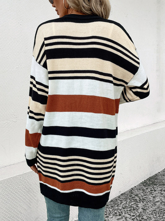 Stilla | Stribet Åben Front Drop Shoulder Cardigan