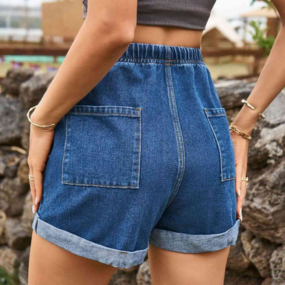 Stilla | Høj Talje Denim Shorts Med Lommer