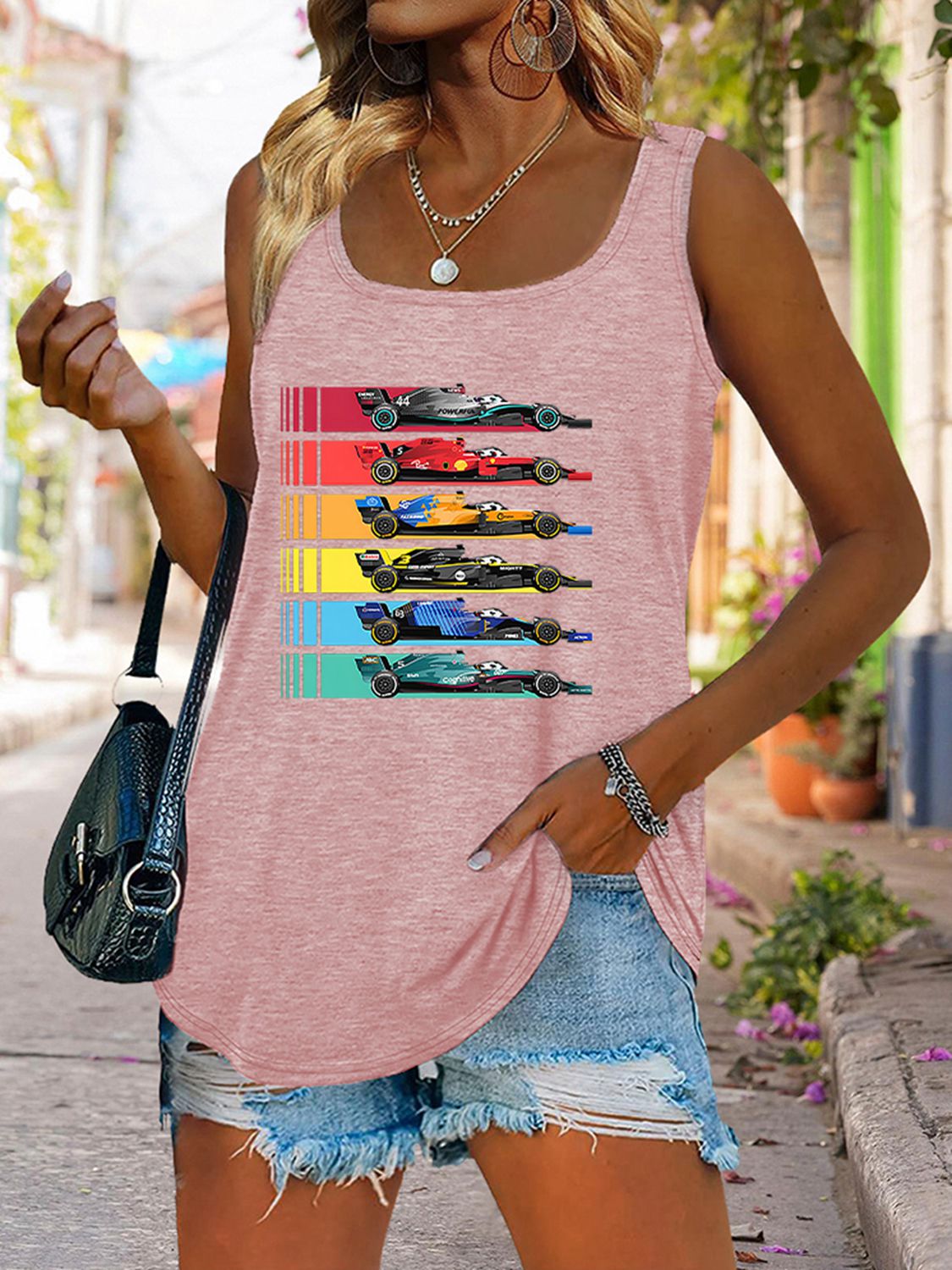 Stilla | Neck Race Car Graphic Tank Top