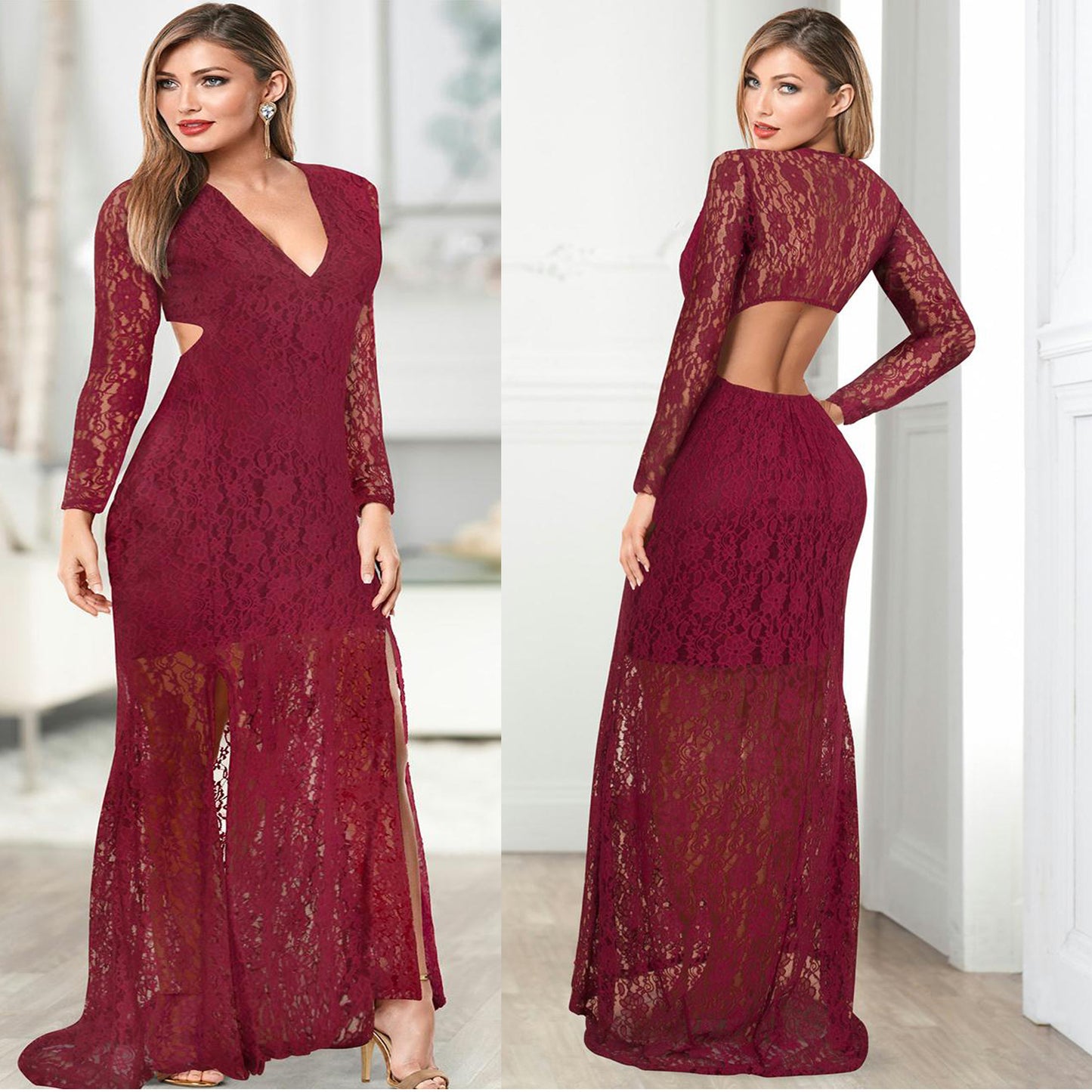 Dame Elegant Cut-Out Spidsmaxikjole Stilla