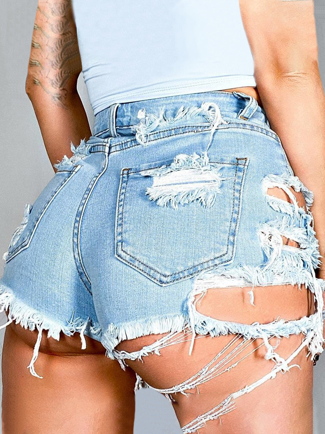 Stilla | Raw Hem Denim Shorts med Lommer