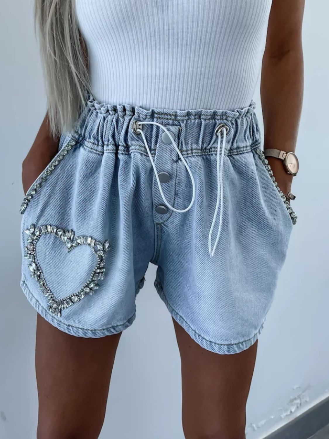 Stilla | Snørelukning Denim Shorts