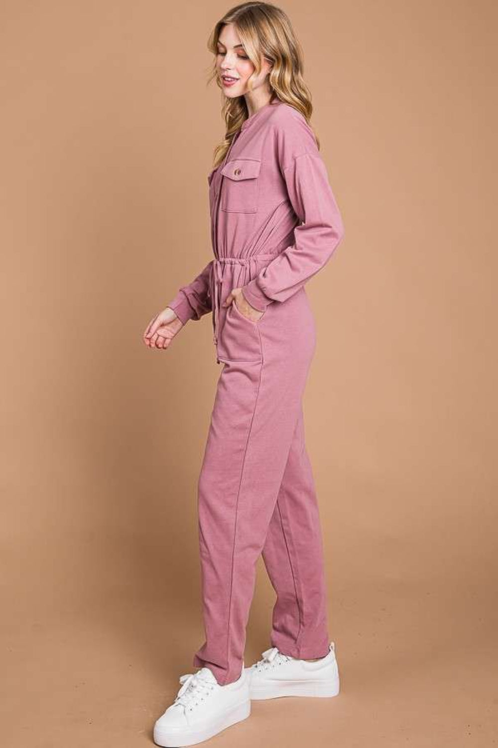 Stilla | Code Full Size Knapper Op Drawstring Talje Lige Jumpsuit