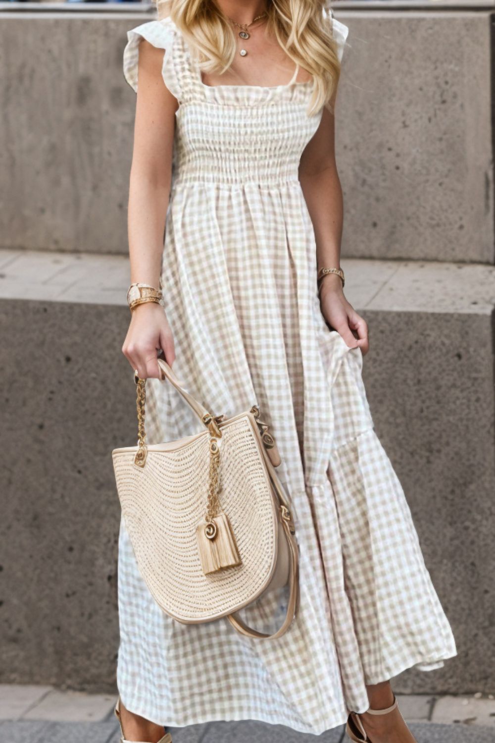 Stilla | Str. Smocked Ruffled Plaid Ruffle Hem Kjole