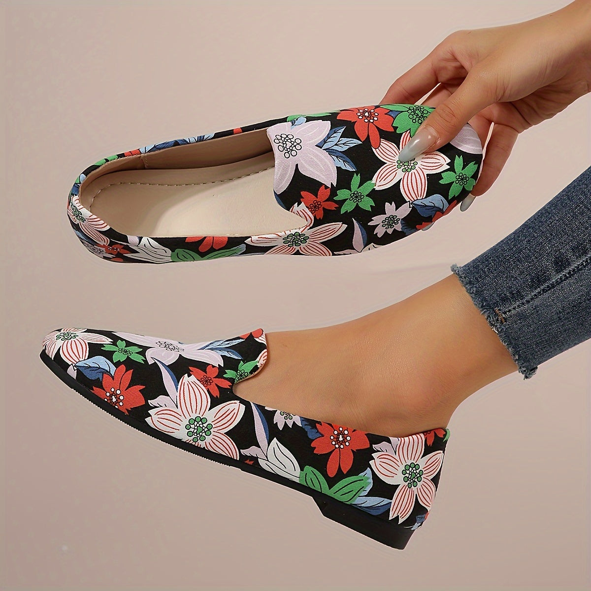 Stilla | Dame Slip on Loafers Blomster