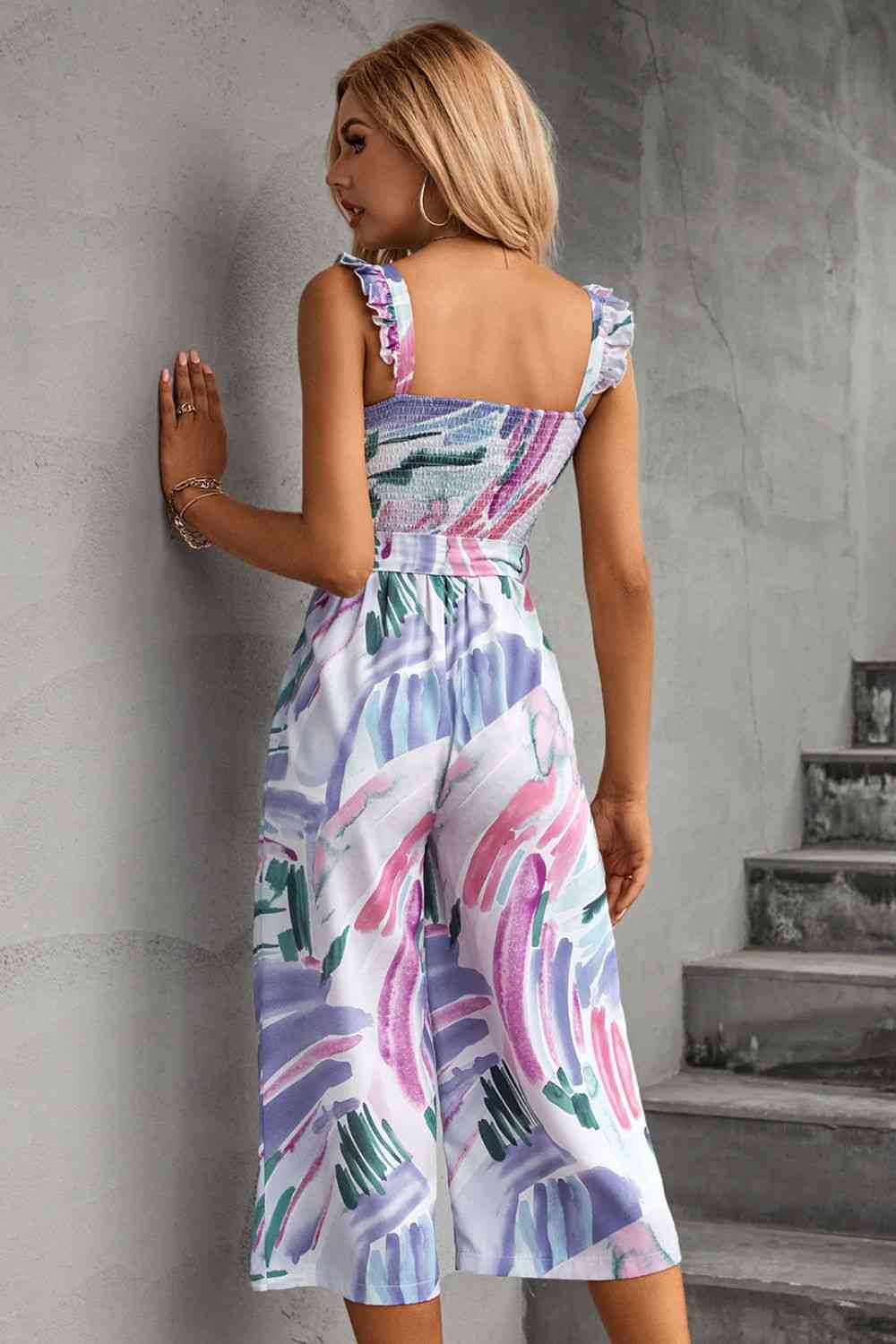 Stilla | Ruffle Strap Smocked Belted Jumpsuit