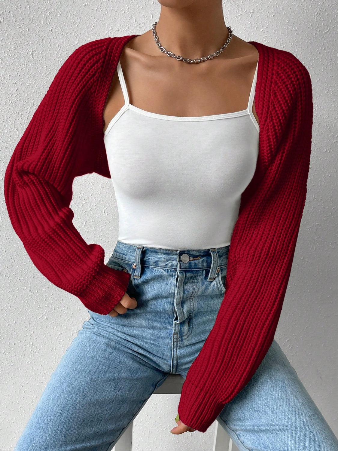 Stilla | Åben Front Langærmet Cropped Cardigan