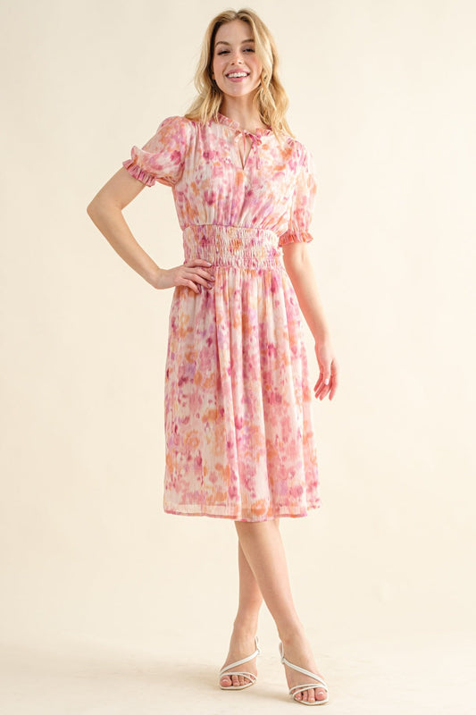 Stilla | the Why Full Size Smocked Waist Printed Midi Dress