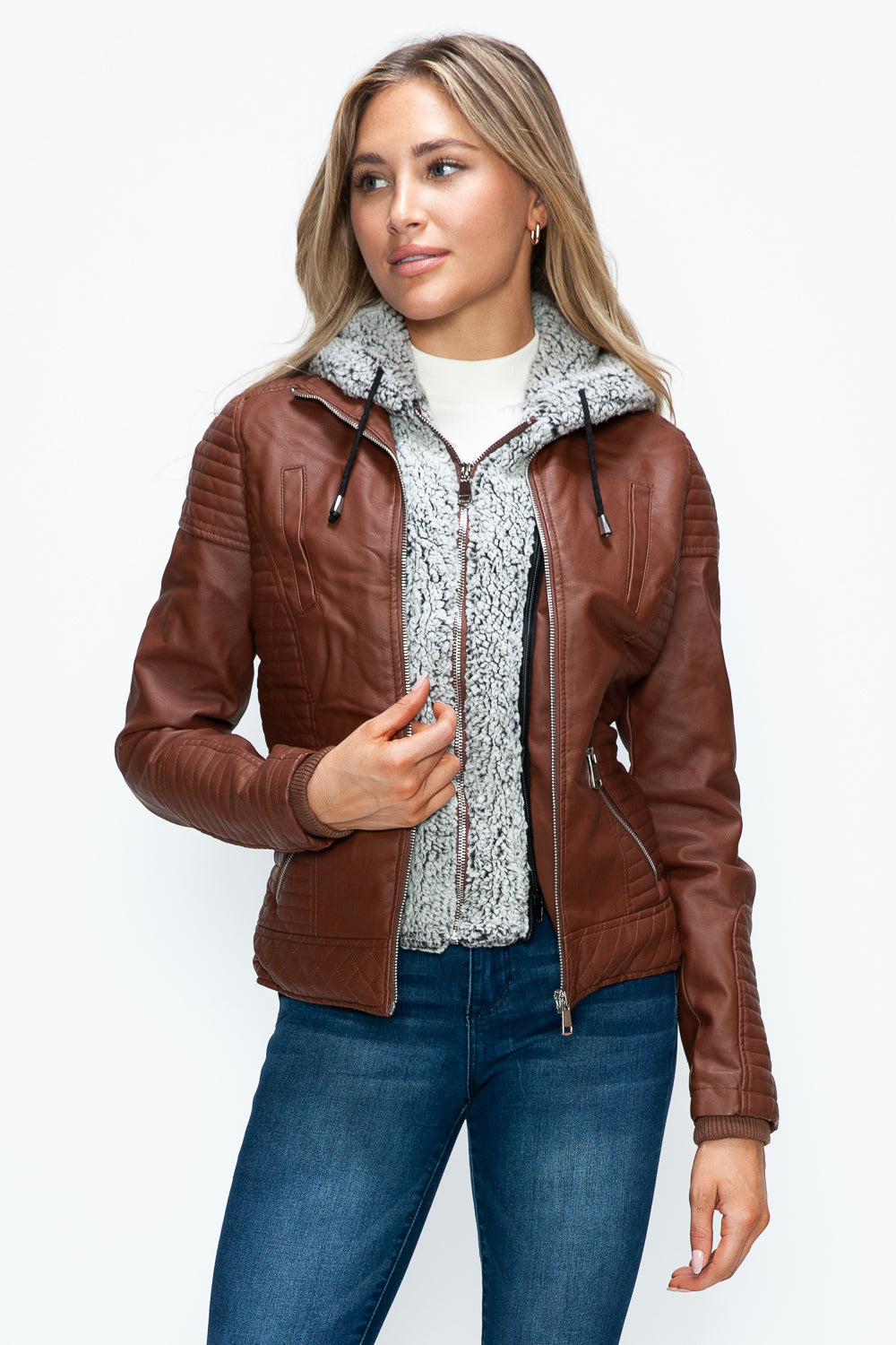 Stilla | Faux Layered Double-Zipper Jacket with Fuzzy Hood