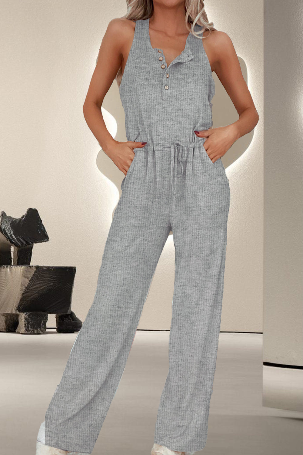 Stilla | Quarter Button Wide Strap Jumpsuit
