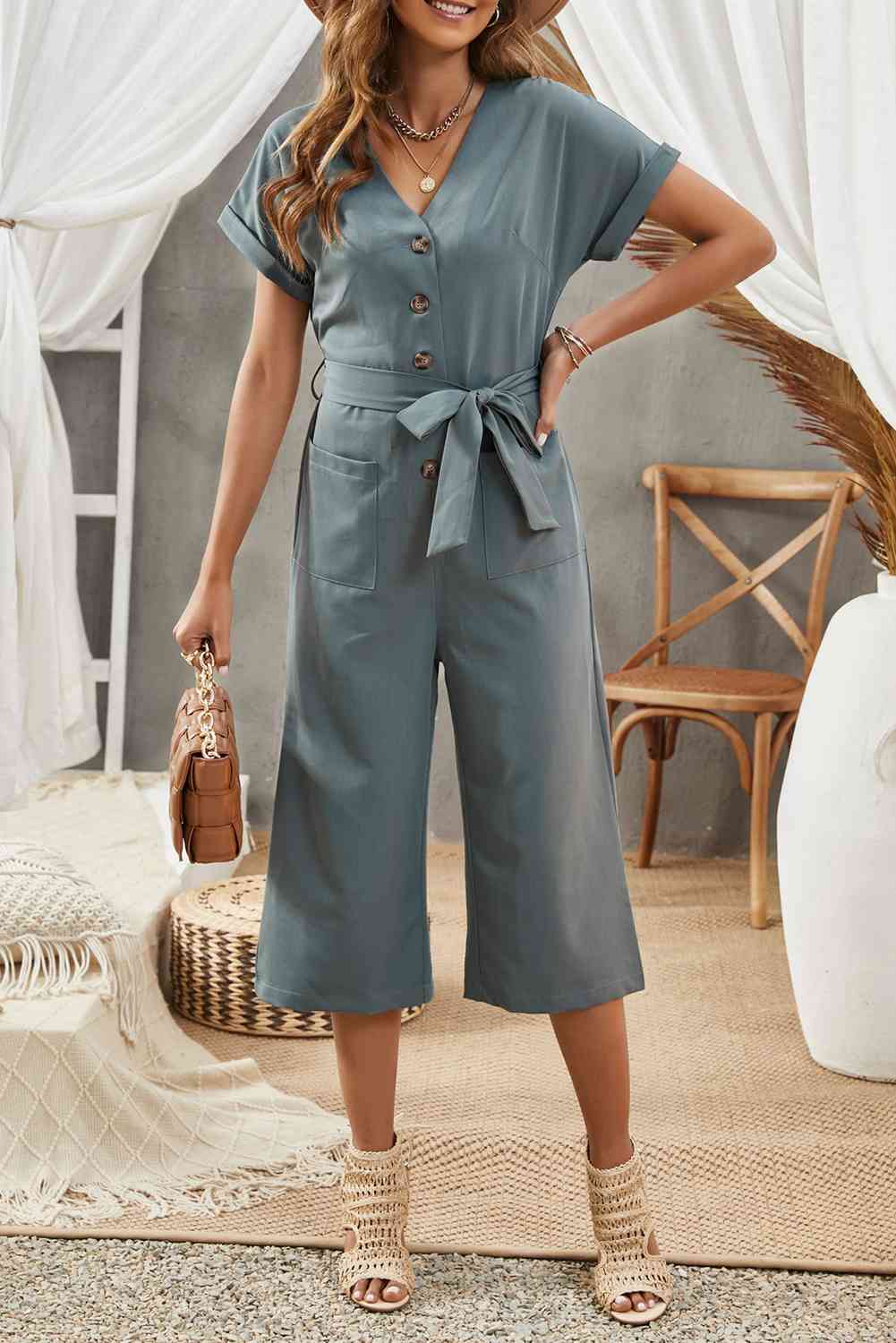 Stilla | Talje Knappet Forkortet Jumpsuit