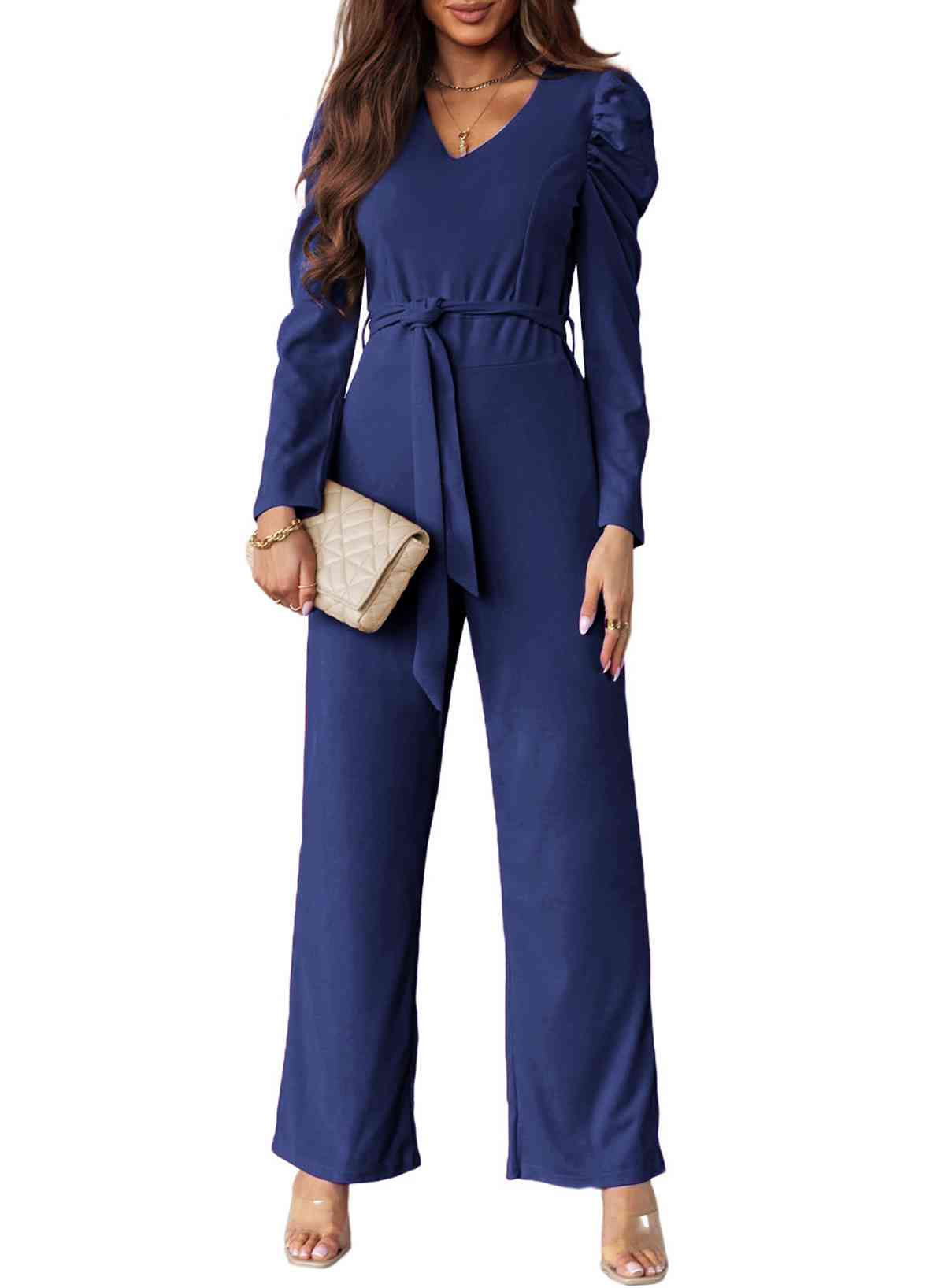 Stilla | Lang Puff Ærme V-hals Jumpsuit