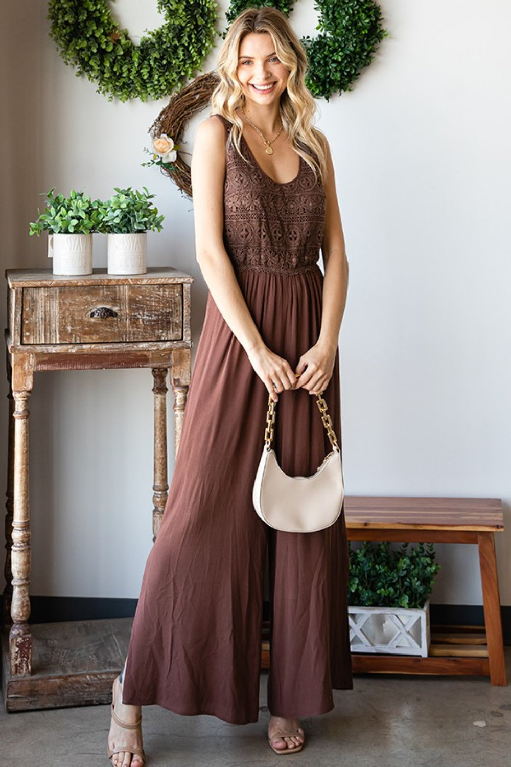 Stilla | Love Tie Back Without Sleeves Slit Wide Leg Jumpsuit