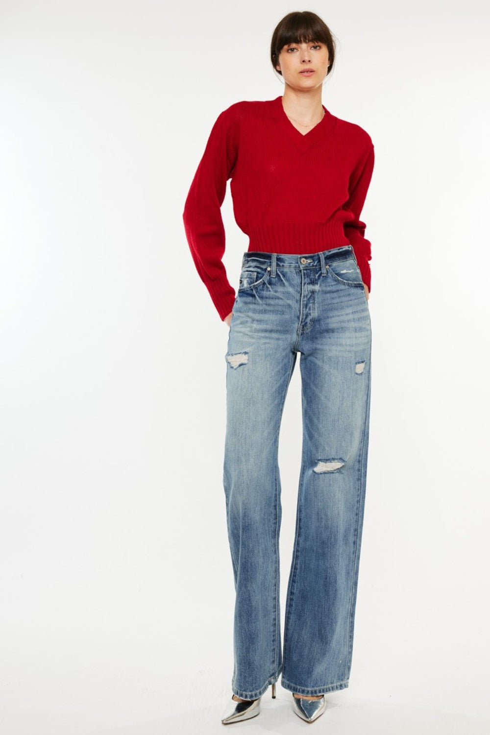 Stilla | Distressed Høj Talje Bootcut Jeans