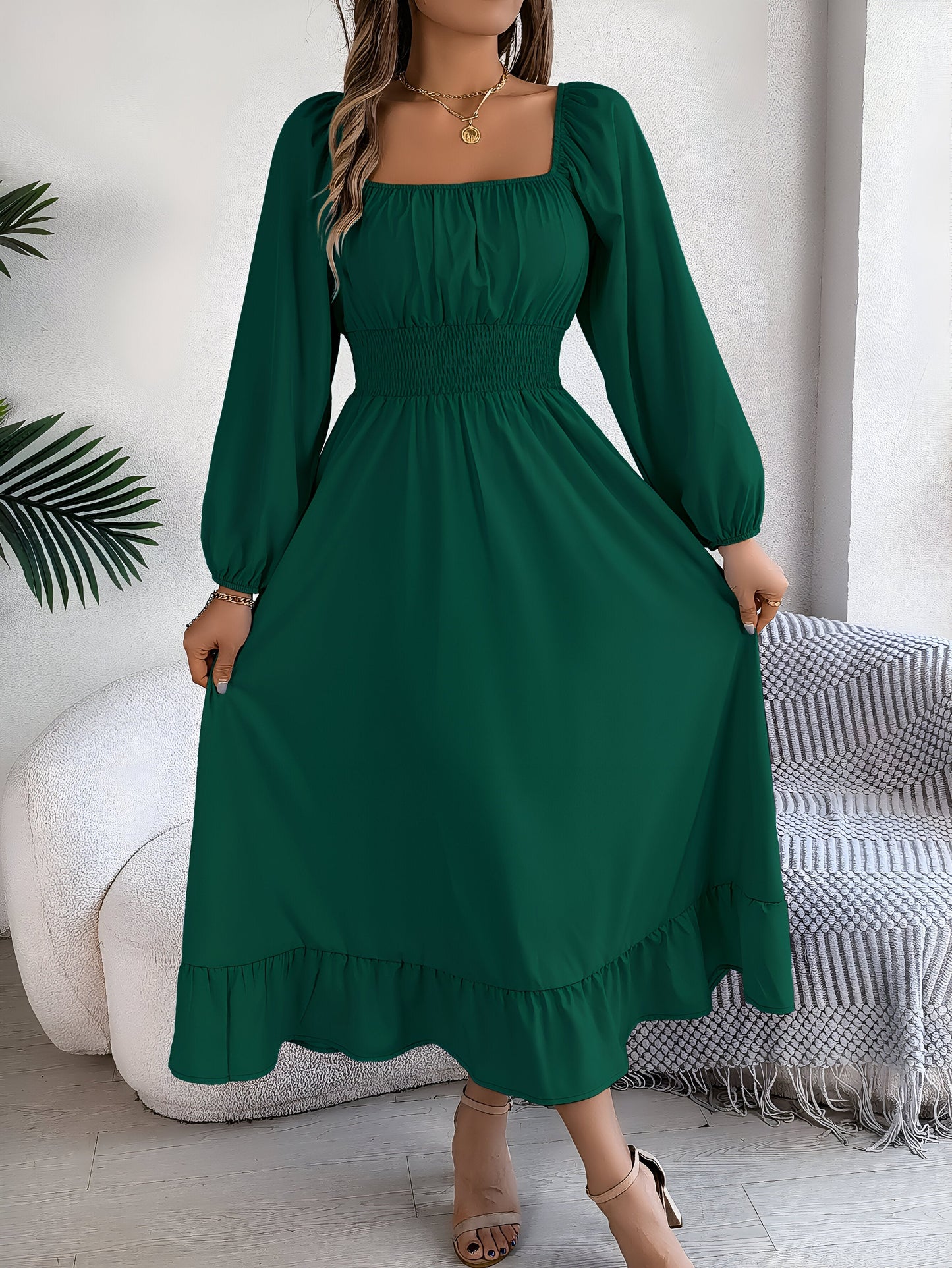 Stilla | Elegante Højtaljede Brudepigekjole Med Ruffles