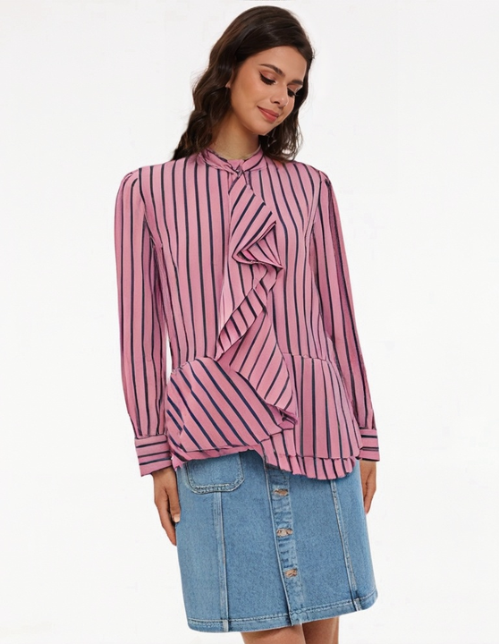 Stilla | Elegant Stribet Bluse Med Flæser